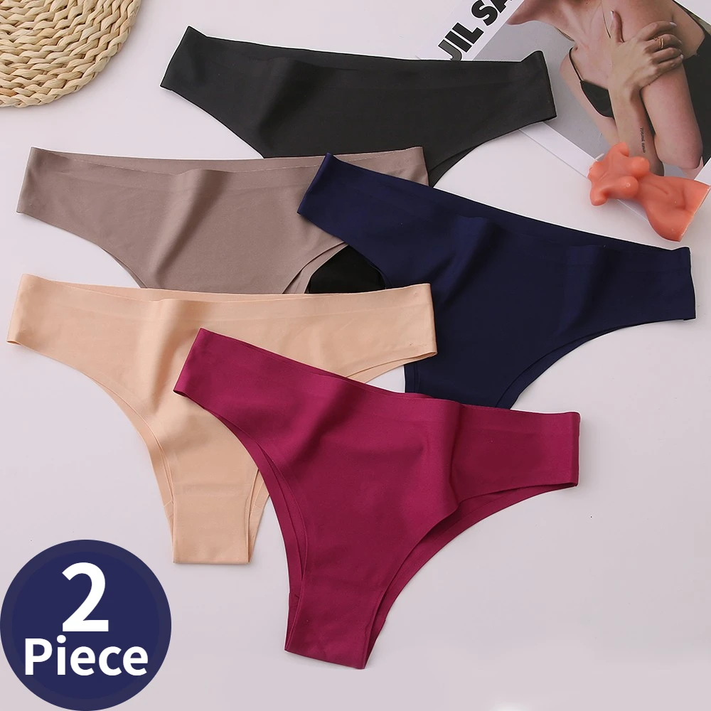 Poblador 2pcs/set Silk Thong Women's Panties Seamless Underwear Women G