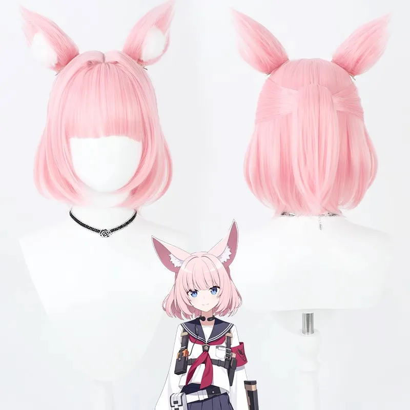 

Game Blue Archive Niko Cosplay Wig with Ears 30cm Short Pink Heat Resistant Synthetic Hair Halloween Party Role Play