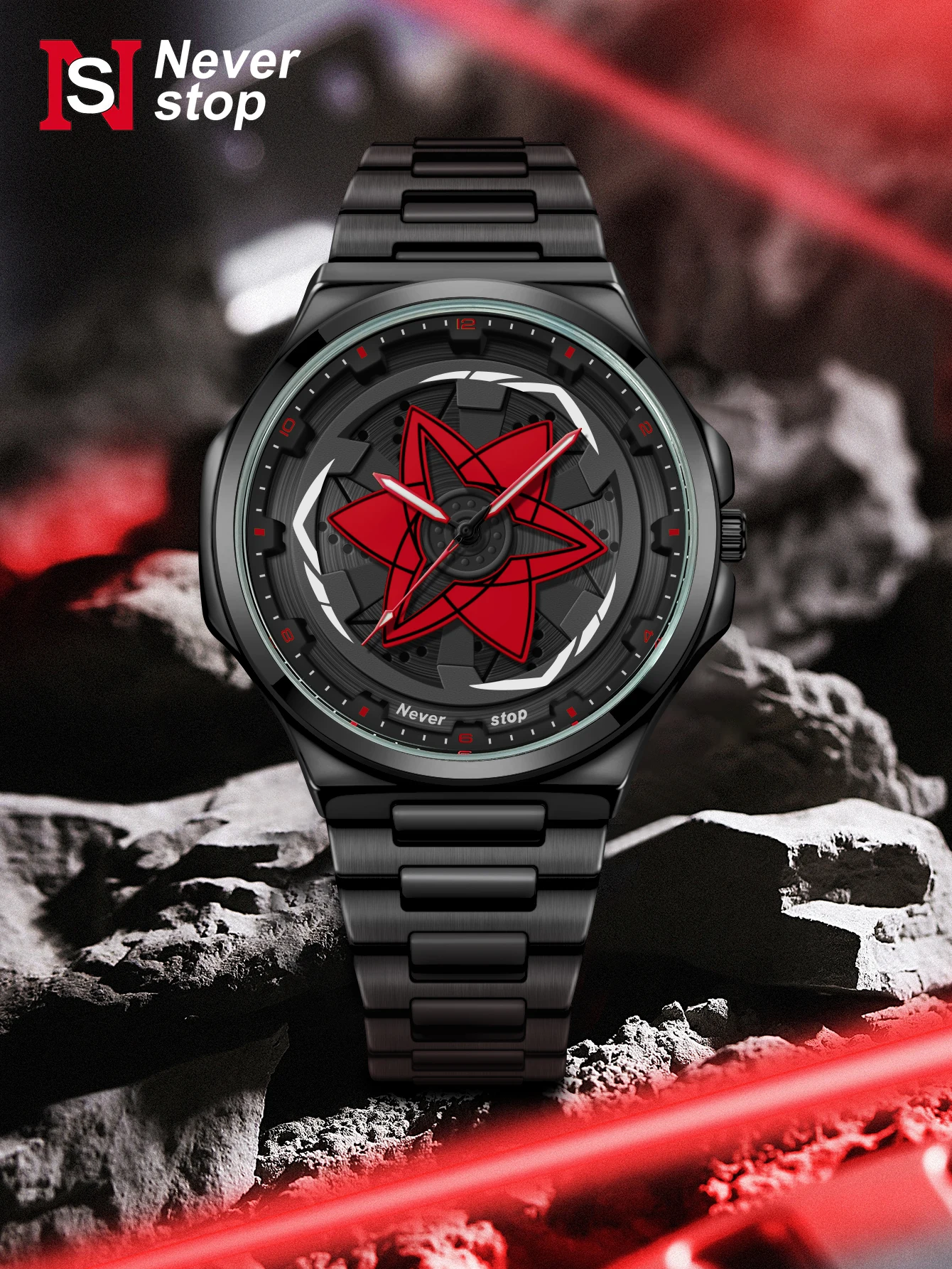 Men's Black Steel Strap Watch with Rotatable Dial - Stylish Creative Holiday Gift