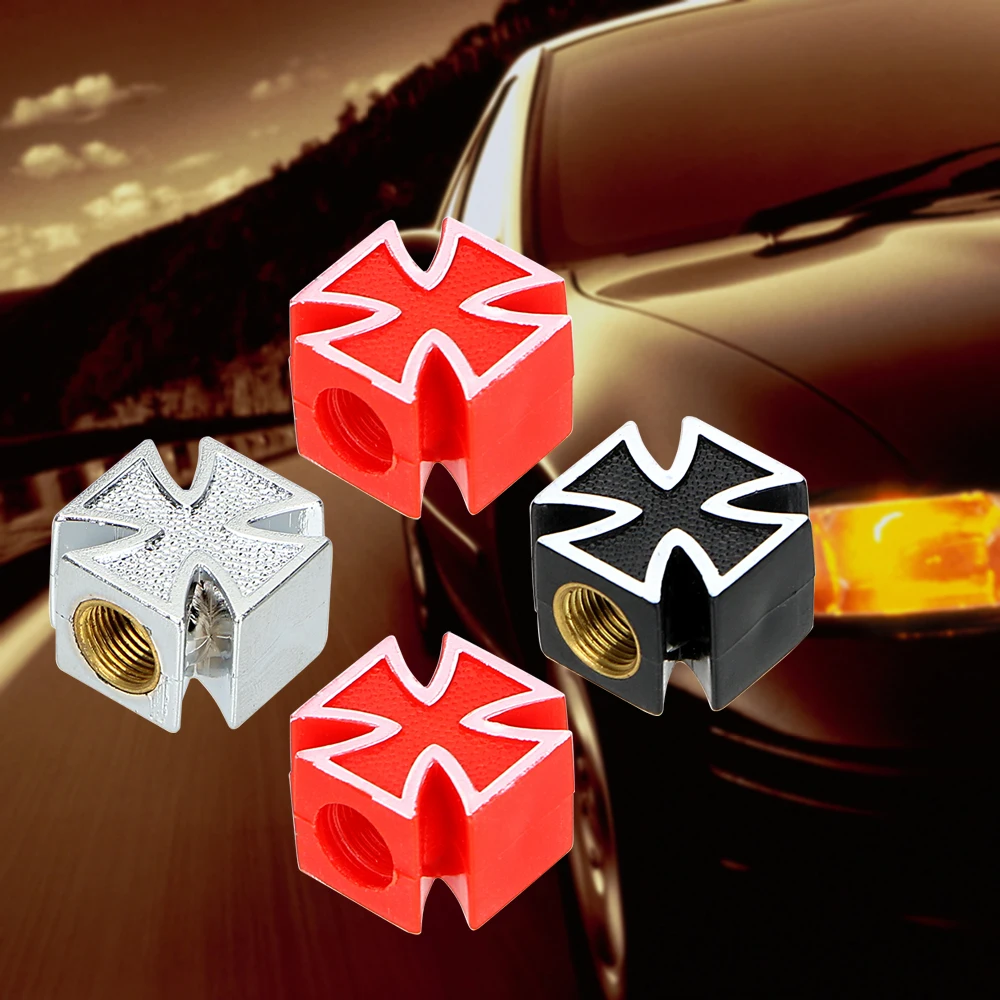 Set of 4 Universal Cross Style Tire Valve Caps