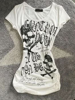 Spice Girl Vintage Slim-fit Short Sleeve Tshirts Summer Americanskull Print Gothic Tee Y2k Aesthetic Punk Casual Grunge Top 1