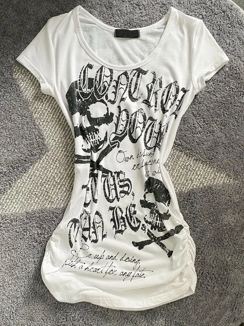 Spice Girl Vintage Slim-fit Short Sleeve Tshirts Summer Americanskull Print Gothic Tee Y2k Aesthetic Punk Casual Grunge Top 1