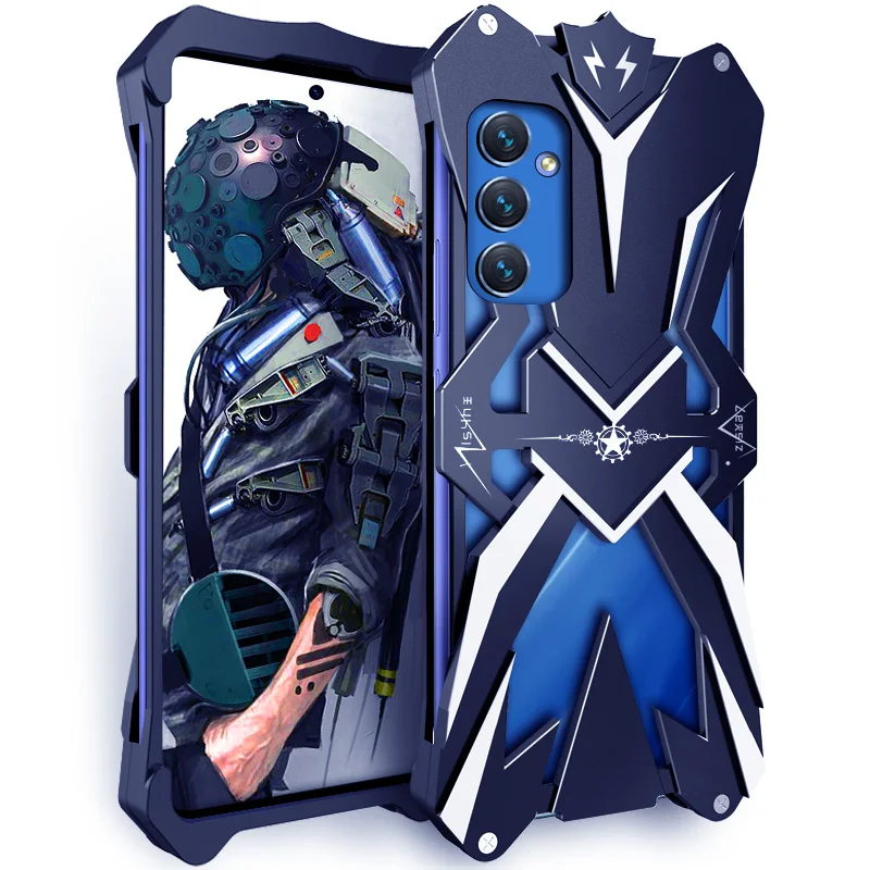 Luxury Armor Metal Aluminum Phone Cases For Samsung Galaxy A34 A54 A73 A72 A53 A52 Cover Mechanical Purely Handmade Skull Case