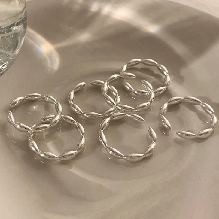 Silver Ring Silver Rings PONYKISS 925 Sterling Silver Rice Beads Round Rings for Women Trendy Opening Fine Jewelry Minimalist Personality Accessories