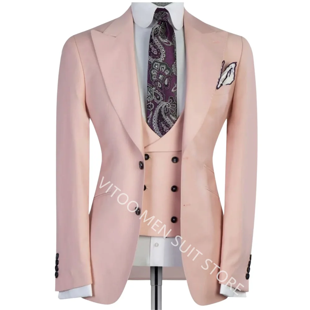 

Wedding Suit For Men Light Pink 3 Piece Slim Fit Blazer Vest Pant Set Formal Business Male Clothing For Wedding Prom Tailor Made