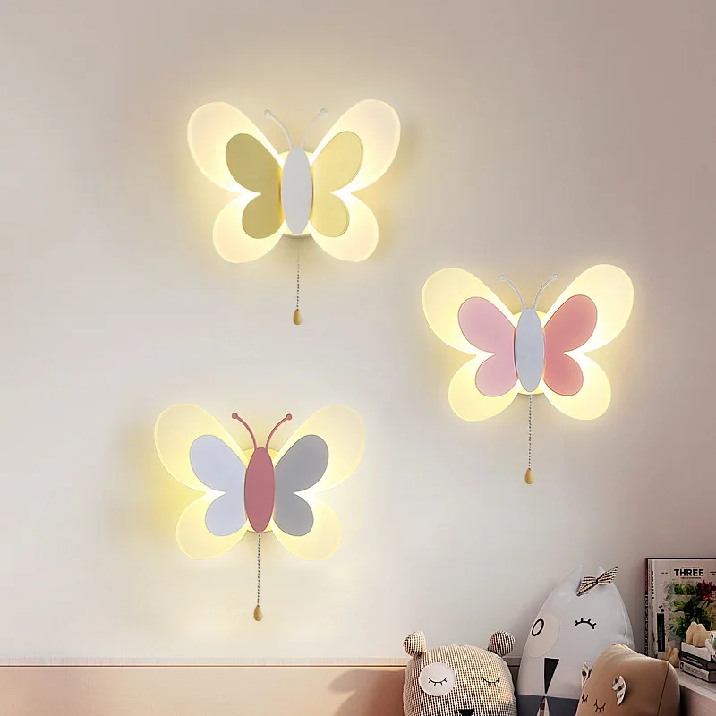 Lampara De Pared In Forma Di Mariposa Con Dibujos Animados, Luz Led Creativa De Jamje En Pared Para Ninos, Nino Y 203
