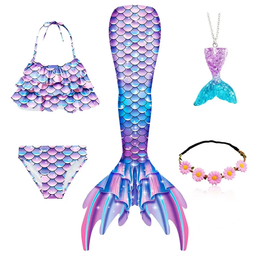 Kids The Little Mermaid Tails Girls Children's Mermaid Tails Swimsuit Bikini Halloween Costume Add Monofin for Swimming