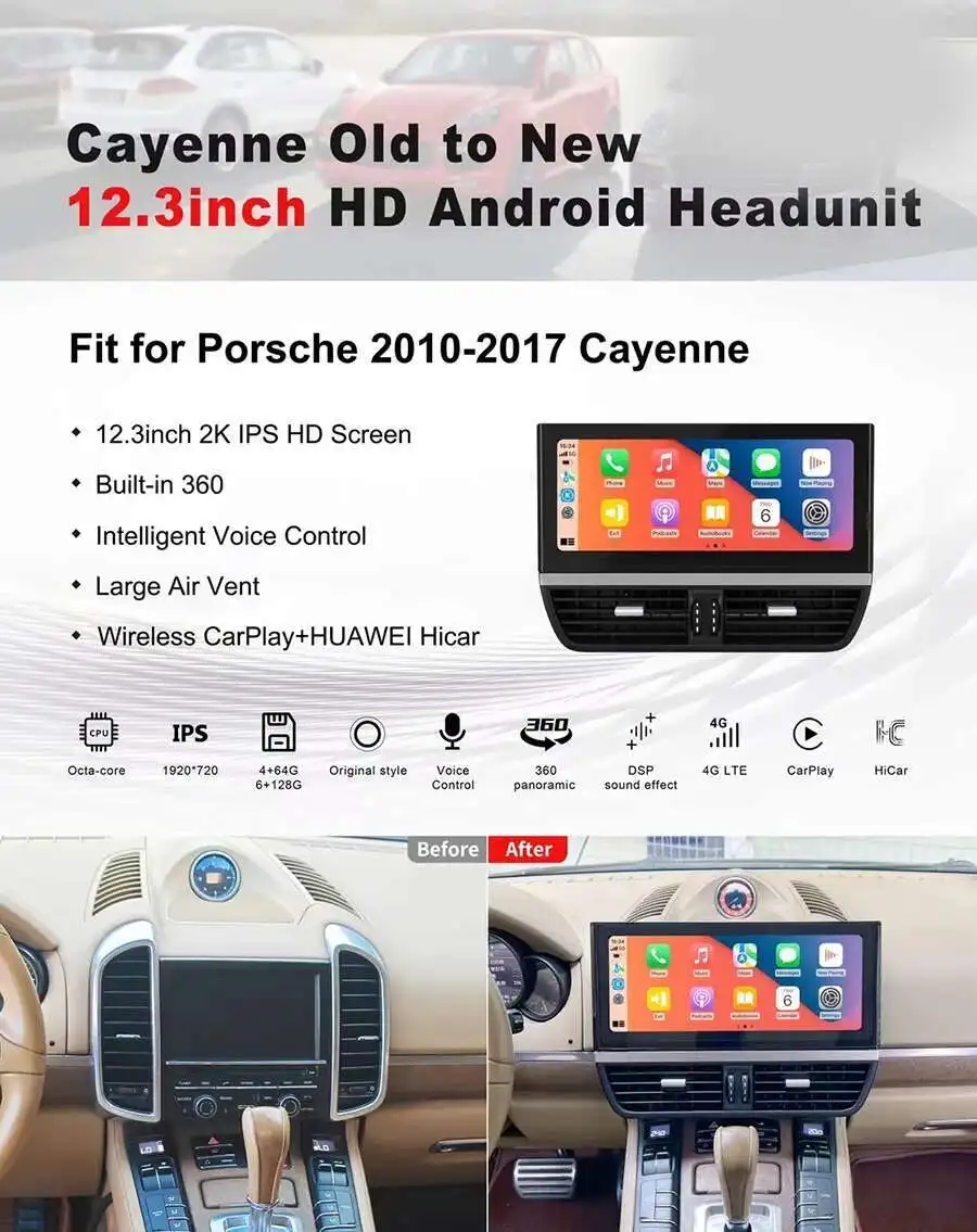 12.3inch Android 13 Car Interior Upgrade Kits For Porsche Cayenne 2010-2017 Cent