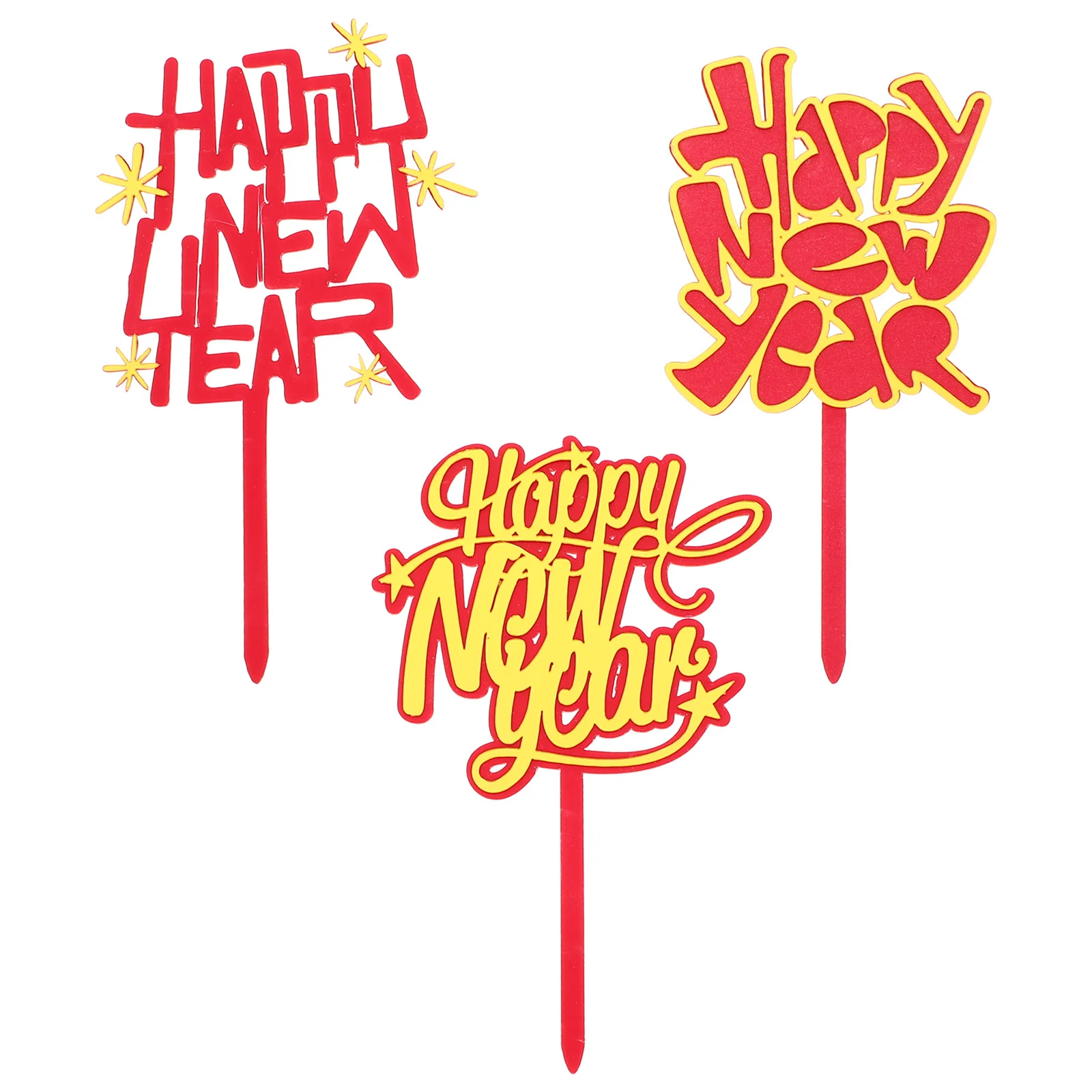 

6pcs New Year Party Cake Toppers Festive Cake Inserts Decoration New Year Cupcake Picks