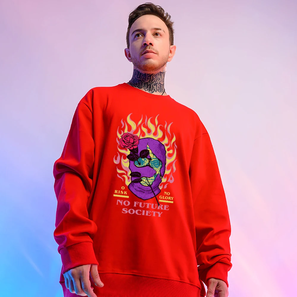 

No Future Society Burning Love Zombie Love Men Clothes Fashion Oversize Sweatshirt Trendy Brand Vintage Mans Cotton Long Sleeves
