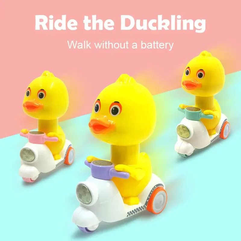 Manual Pressing Head Free Rotation Cute Duck Press Mini Car Toy for Kids Car Motorcycle Anti-collision And Anti Drop