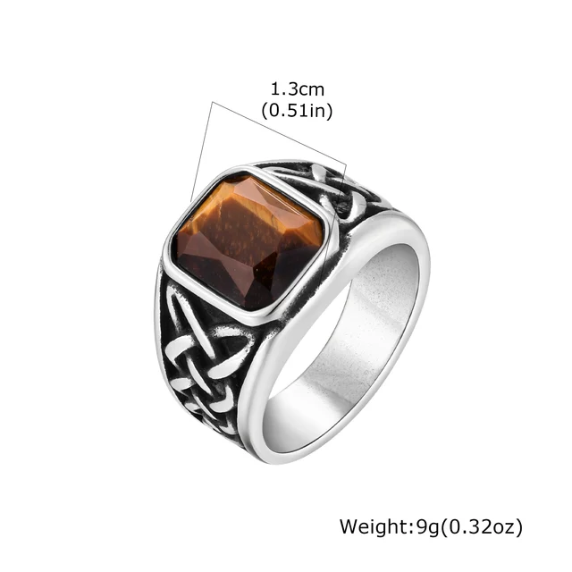 92784-e7d653.jpg Bagues ethniques Vintage à nœud Viking pour hommes, chevalière carrée en pierre naturelle en acier inoxydable, bijoux Punk à la mode
