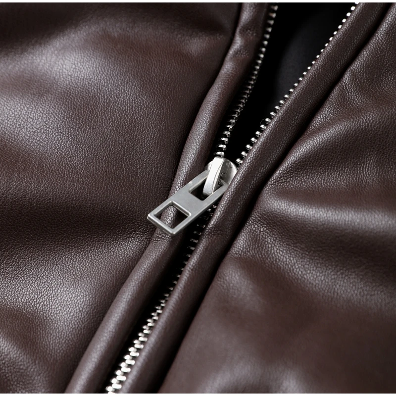 Description Picture 5 of itemVintage Winter Pu Leather Thick Women Jacket Chic Lapel Collar Full Sleeve Pockets Female Crop Coat 2024 Fashion Lady Outwear