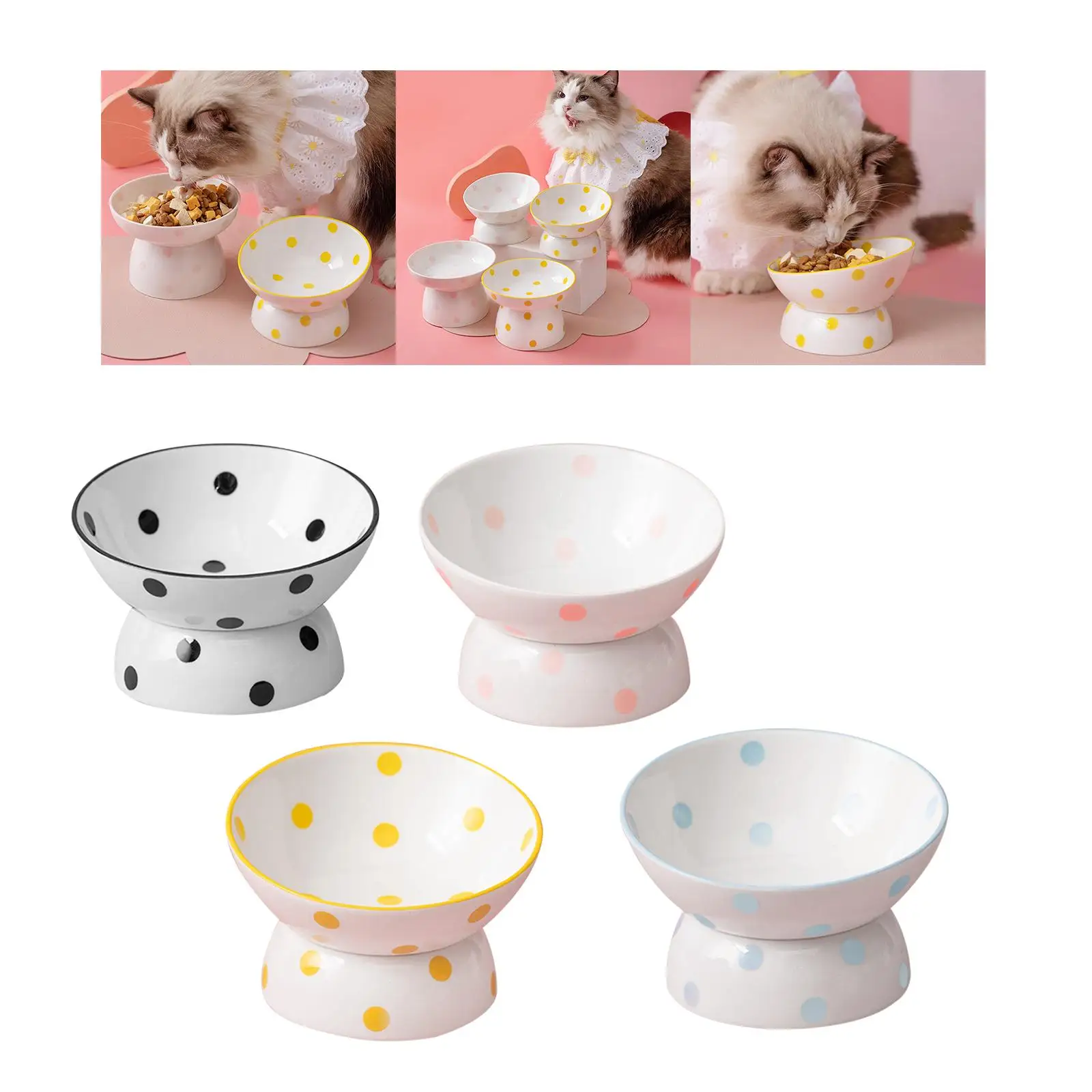 Ceramic Elevated Cat Feeder Bowl Slant Porcelain Pet Cat Dish Shallow Bowls Snack Bowl