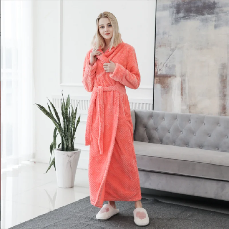 Extra Long Thermal Bathrobe for Men and Women, Jacquard Flannel