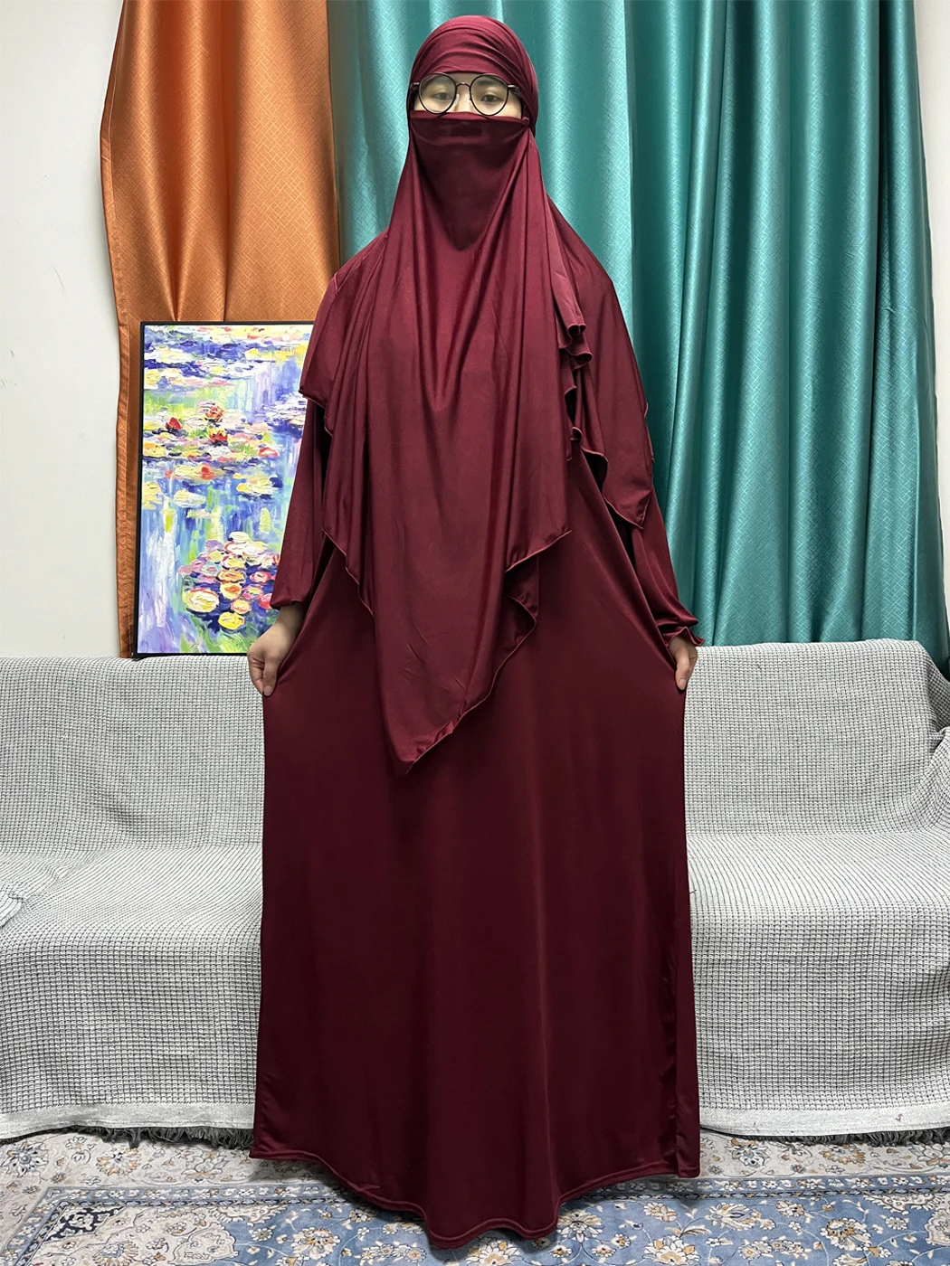 Muslim Sets Two-piece Prayer For Ramadan Garment Abayas Ramadan Loose Femme Robe Pure Polyester Nigeria Caftan Marocain  Robe