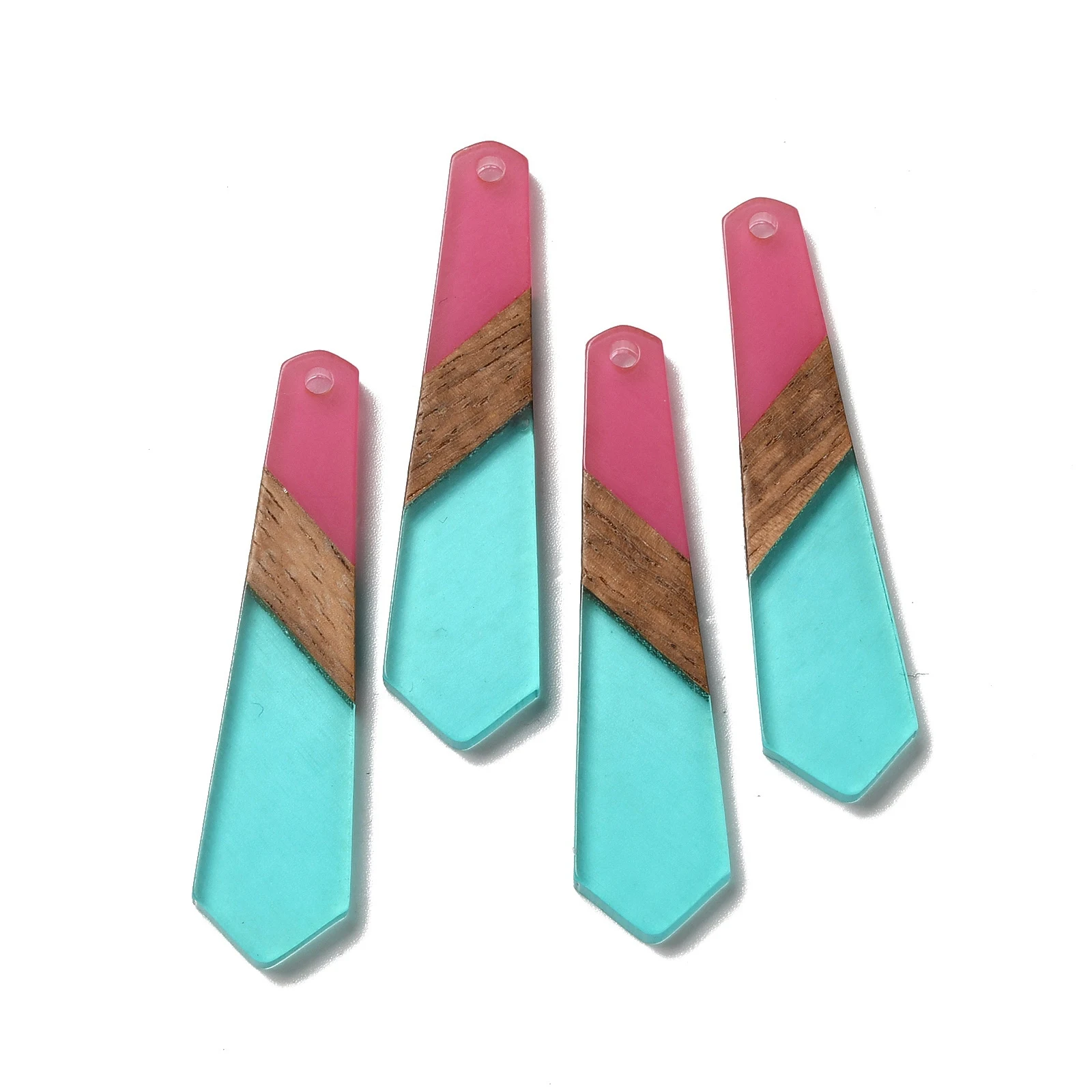 20pcs Hexagon Tie Shape Charms Opaque Resin Walnut Wood Pendants for Earrings Necklace Jewelry Making Accessories