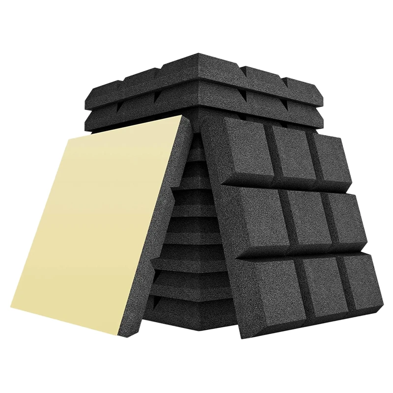 

12Pack Acoustic Foam Adhesive Panels 2X12x12inch Sound Proof Foam Panels For Sound Insulation Absorbing,9 Block Tiles