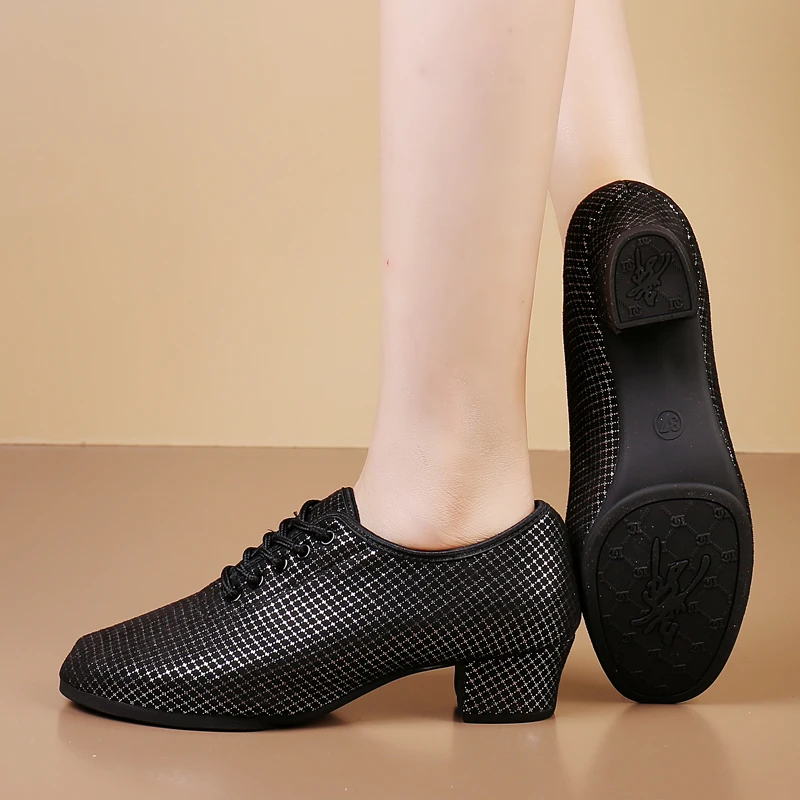 Genuine Leather Dance Shoes Modern Dance Square Sailors Latin Dance Shoes Female Adult Soft Teacher Shoe Cloth Sneakers