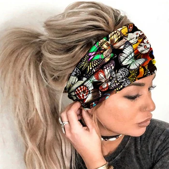 Butterfly Print Headbands for Women Wide Hair Bands Turban Bandage Vintage Elastic Headwear Hair Accessories 1