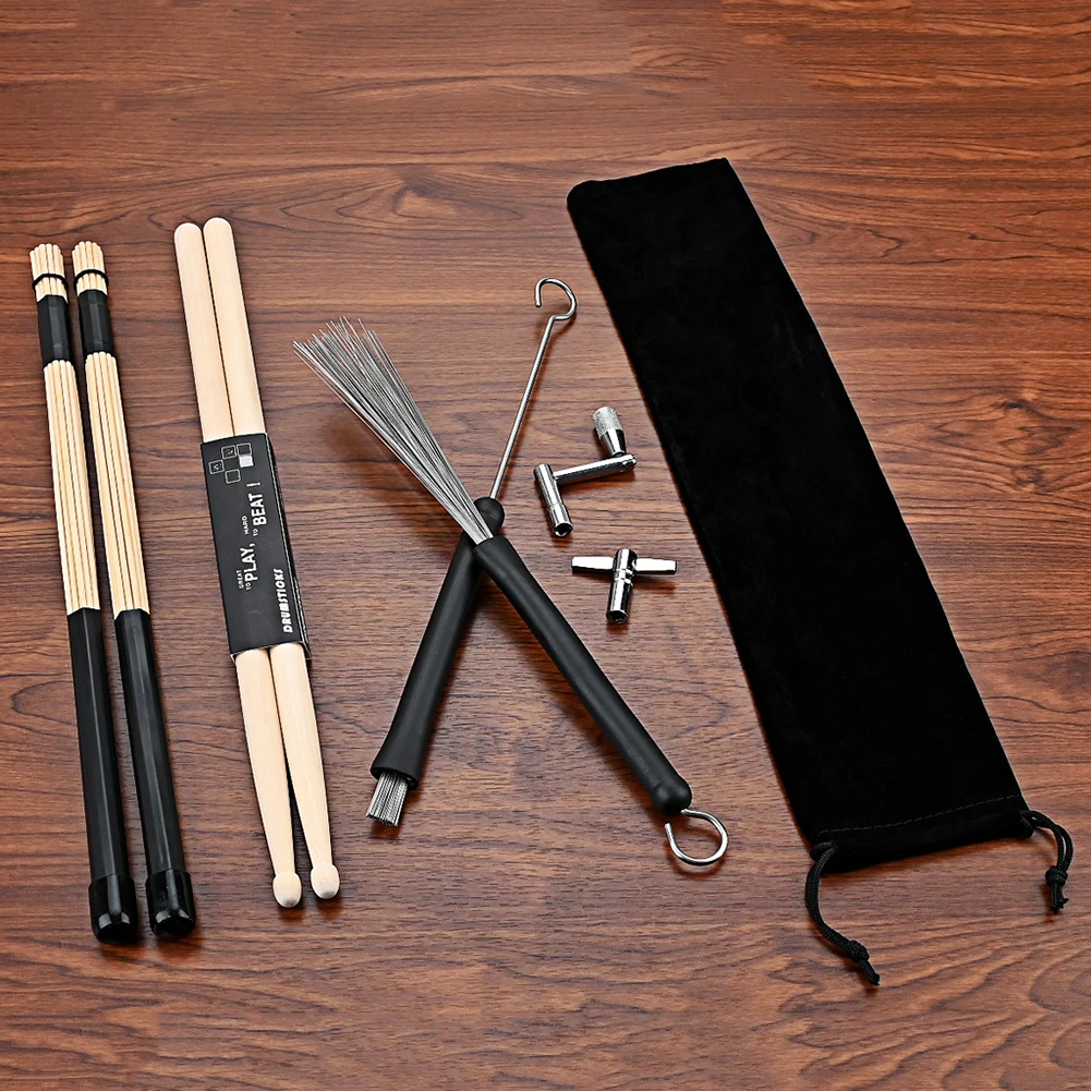 Drum Rod Sticks Set Wire Brushes Percussion Instrument Accessories 5A Maple Wood