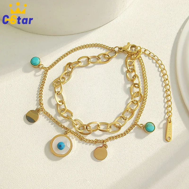 2022 New Trend Evil Eye Double Layer Bracelet For Woman Gold Stainless