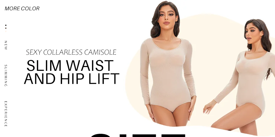 Description Picture 2 of itemFemale Underwear Open Crotch One-Piece Bodysuit Long Sleeve Seamless Waist Trainer Body Shaper Sheath Flat Belly Shapewear Woman