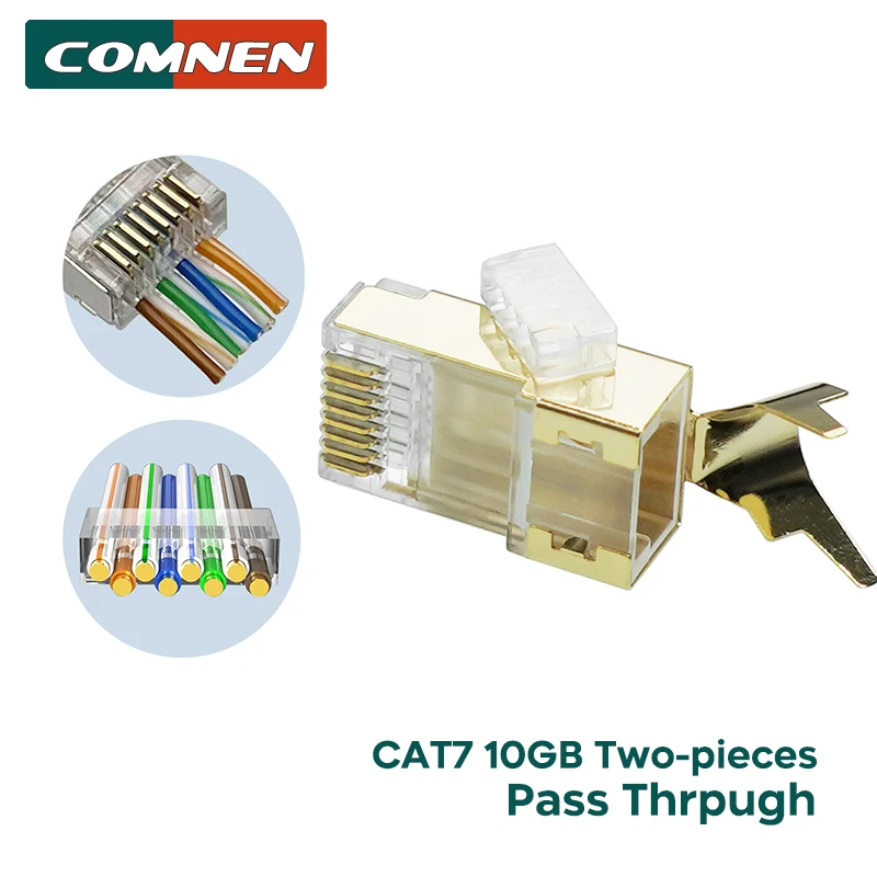 Connettori Comnen 10Gbps Rj45 Cat8 Cat7 Cat6A Pass Through 8 P8C 1.3Mm Ftp/Stp Schermato Placcato Oro |