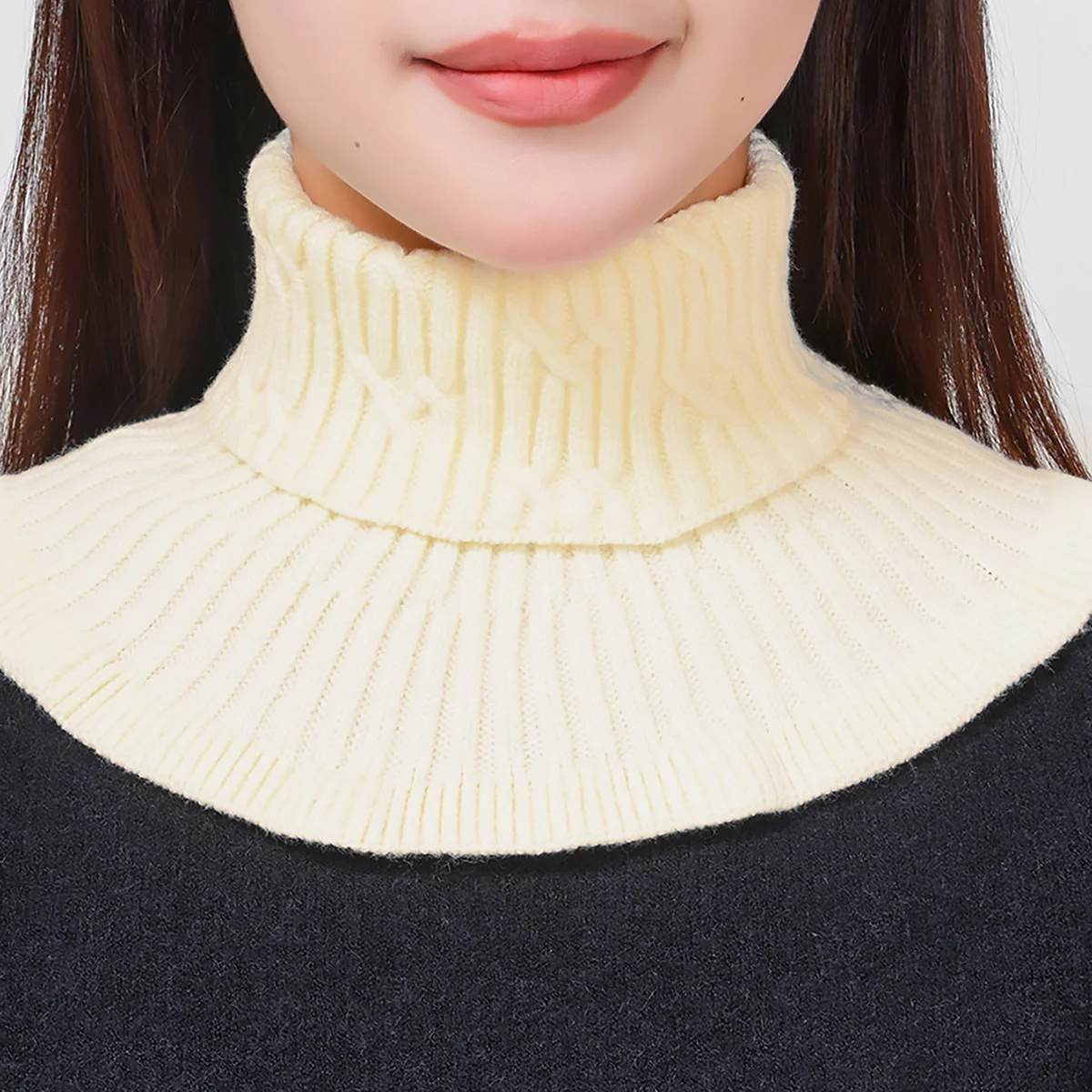 Winter wind dicht gestrickter gefälschter Kragens chal mit Holzohr Frauen Roll kragen pullover warm gestrickt falscher Kunst kragen abnehmbarer Schal – Detail 25