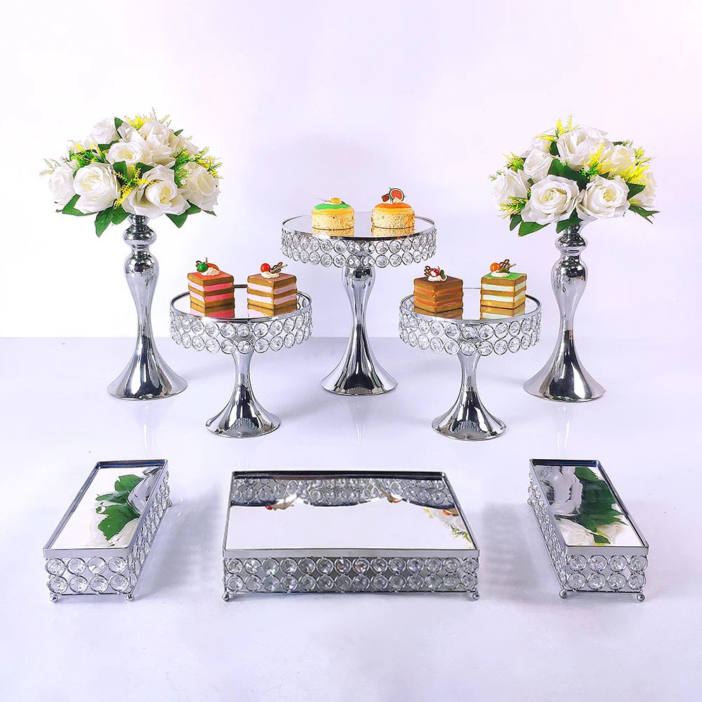 Gold 8-16pcs Electroplate Metal Crystal Cake Stand Set Display Wedding Birthday Party Dessert Cupcake Plate Rack