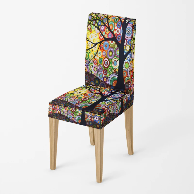 Home chair cover Oil painting style kitchen chairs Coversadjustable dining elastic fabricchairs covers chair cover for wedding 6