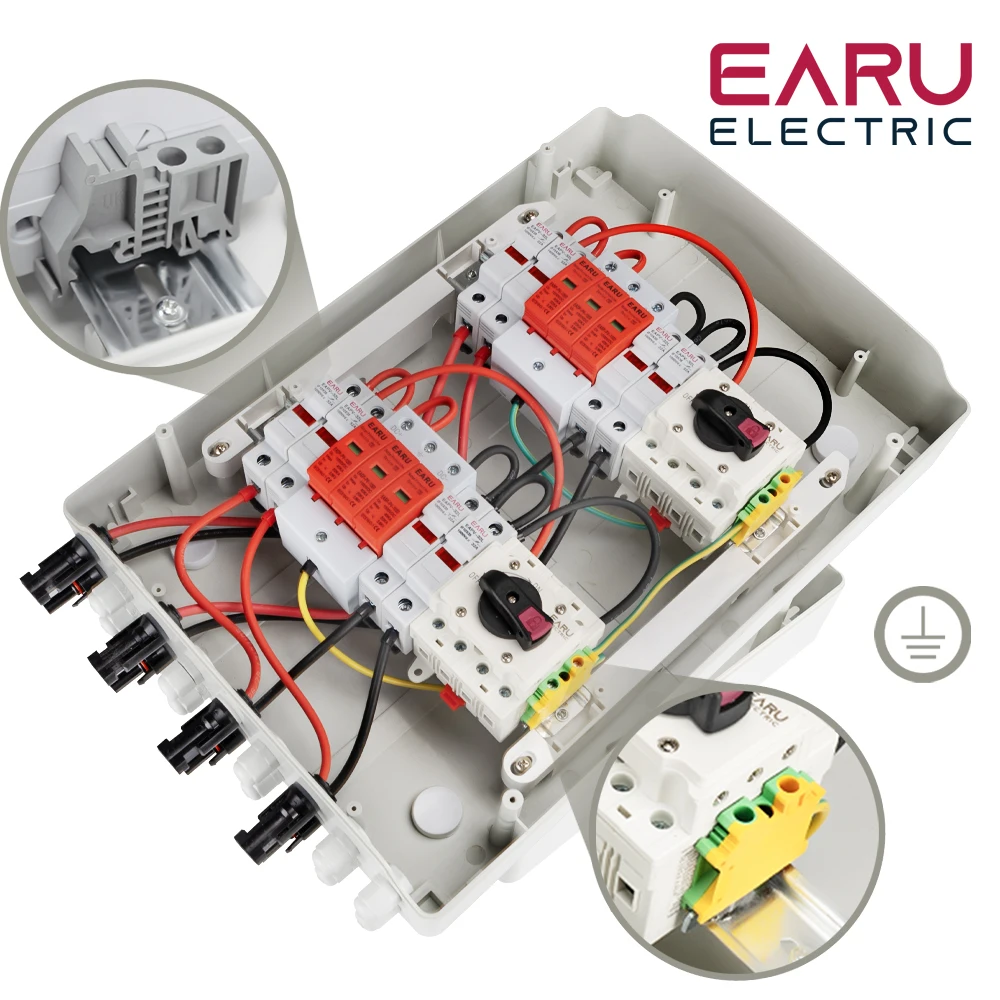 Aeru EASP-PV-1000 Solar PV Combiner Box with Lightning Protection 4 Input 2 Output 15A DC 1000V MCB SPD Fuse IP65 Waterproof Box 18 Way - Image 5