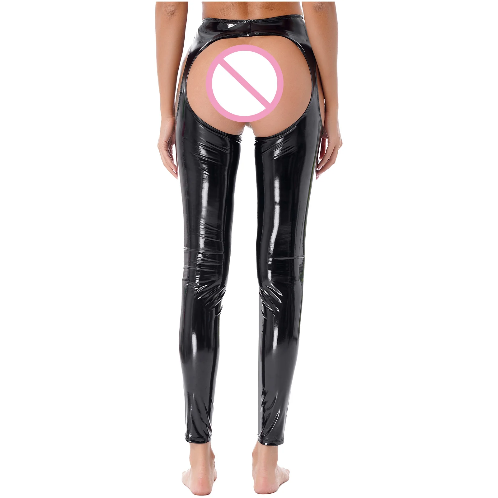 Women Erotic Crotchless Latex Leggings Pants Lingerie High Waist Patent Leather Open Crotch Skinny Pants Sissy Ladies Clubwear women lingerie set women leggings
