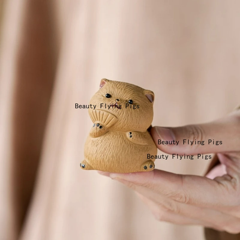 Yixing Purple Clay Cat Tea Pet Cute Desktop Decoration Tea Set Supplies Accessories High End Tea Toys Kawaii Room Decor