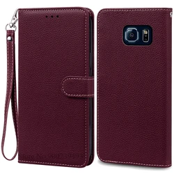 Luxurious Leather Flip Wallet Case for Samsung Galaxy S6 Series - Premium Protection and Style (Wine Red-Strap)