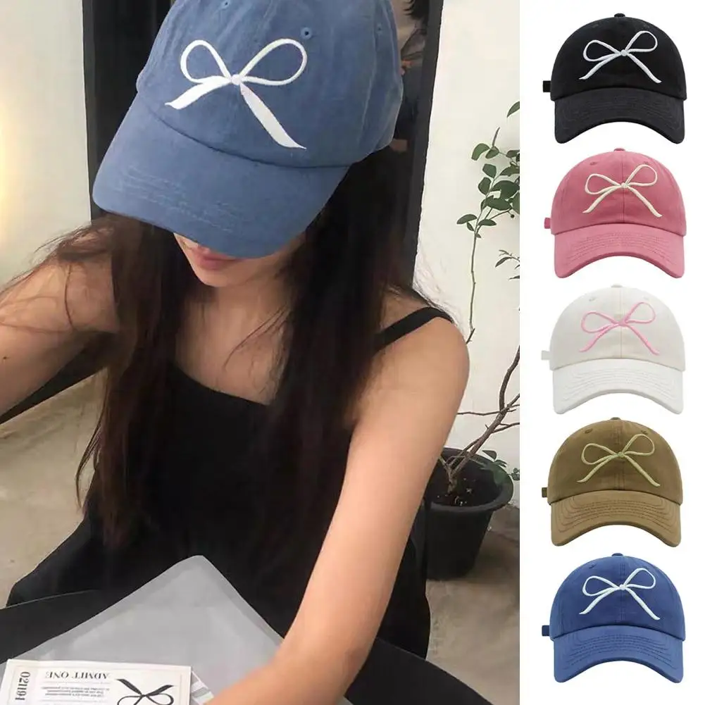

Korean Bow Embroidered Baseball Caps For Women Spring Summer Sun Protection Trucker Hat Cute Sweet Beautiful Woman's Hats N9S1