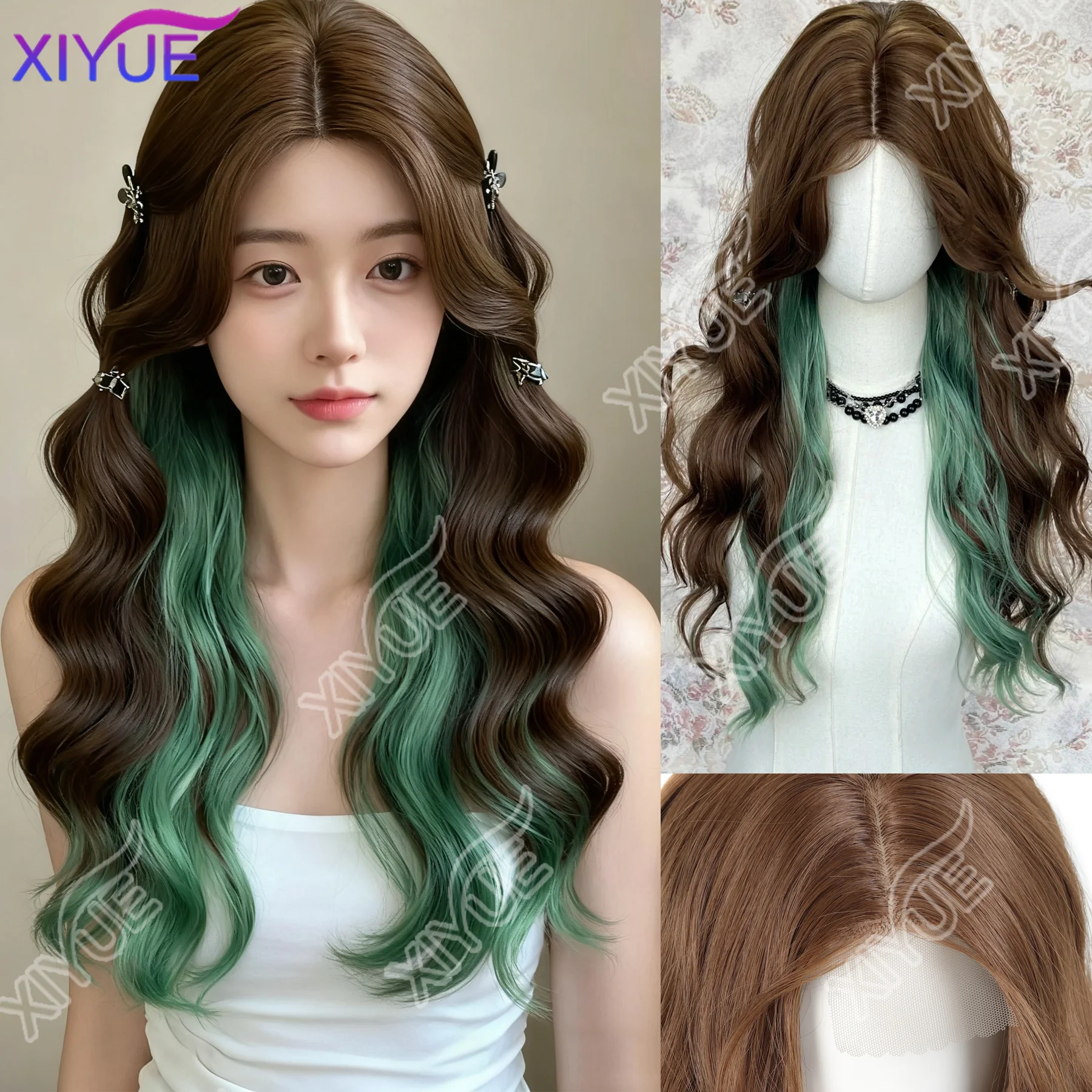 XIYUE Synthetic Wig for Women Long Curly Wavy Hair Lace Front Wig Cosplay Temperament for Daily Use Lolita Synthetic Wigs