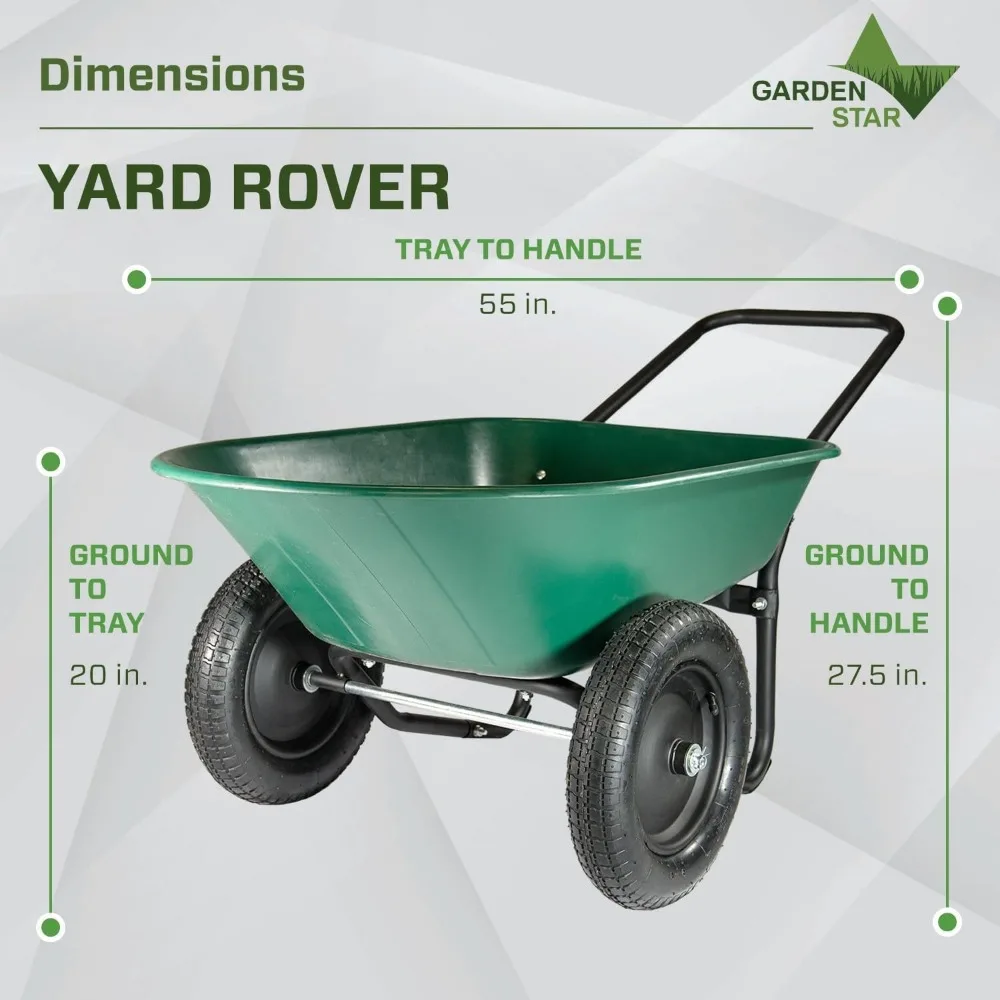 70007 The Original Yard Rover Dual-Wheel Home Garden Wheelbarrow Cart 55"D x 27.5"W x 27.5"H