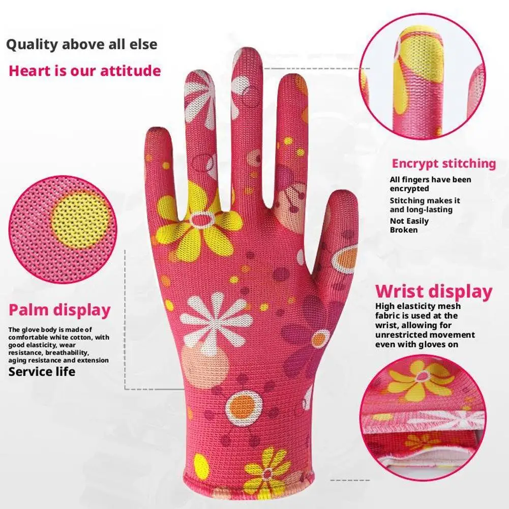 Yard Cleaning Palm-Coated Floral Garden Gloves 12 pairs Women Non-Slip Working Gloves Non-Slip Household Labor Protection