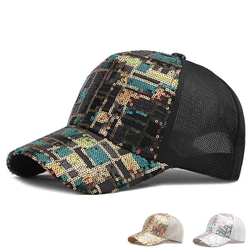 

Fashion Sequin Baseball Cap Women Summer Breathable Mesh Hat Net Trucker Hats Female Outdoor Streetwear Visor Sun Cap Gorras