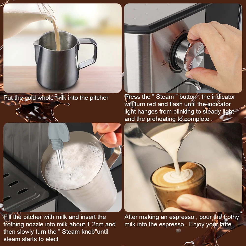 Milk Frother Coffee Maker Espresso Maker Korea Model Stainless Steel Espresso Coffee Machine Semi-Automatic Pump