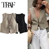 TRAF 2024 Black Cropped Vest Women Jacket Beading Tied Sleeveless Vest Woman Fashion V Neck Summer Vest Short Coats Waistcoat 1