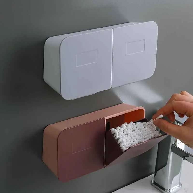 Wall-Mounted Bathroom Organizer With Flip Lid - Dustproof, No-Drill Cotton Swab Storage Box For Home Essentials 5