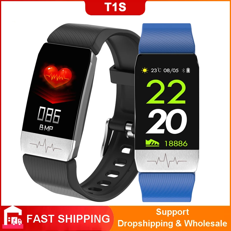 T1S Smart Watch Band With Temperature Measure ECG Heart Rate Blood Pressure Monitor Weather Forecast Drinking Remind Smartwatch