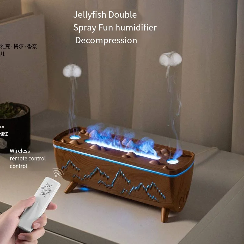 Humidificador Simulated Flame Household Aromatherapy Machine Desktop Ultrasonic Double Spray Office Humidifier 6