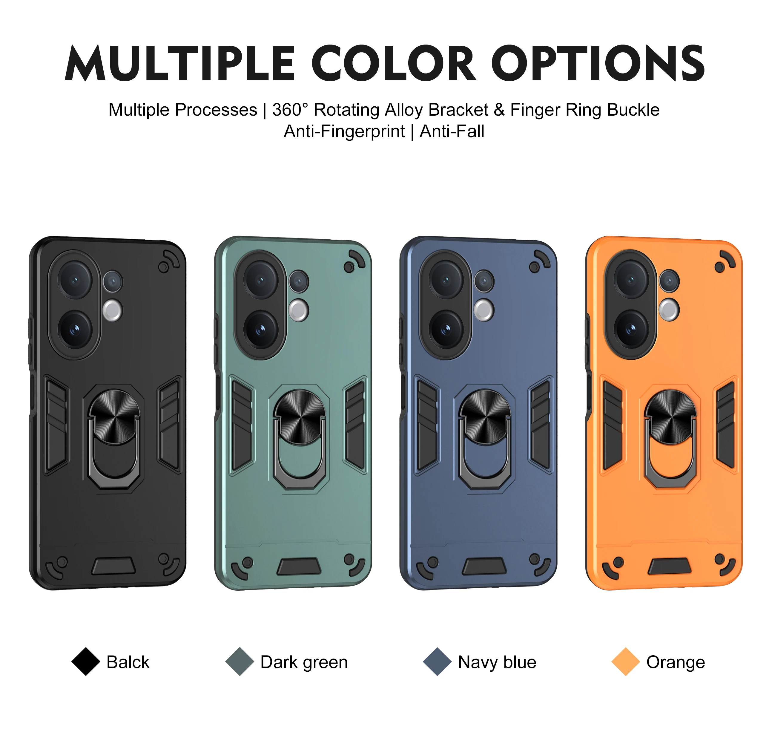 Rugged Shockproof Phone Case with Magnetic Ring Holder and Dual-Layer Protection