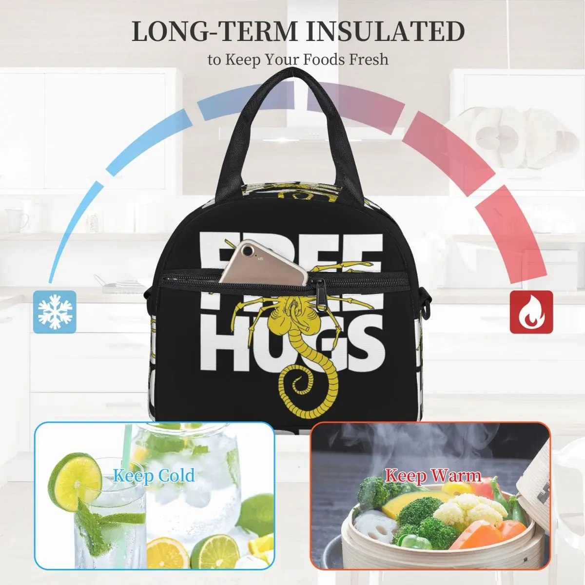FaceHugger Alien Xenomorph Shoulder Lunch Bags Insulated Bento Box Leakproof Lunch Tote Picnic Bags Cooler Bag for Woman Kids
