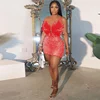 Sexy Club Party Night Feathers Rhinestones Birthday Dresses for Woman Elegant Backless Diamond Sheer Mesh Bodycon Dress Vestidos 4