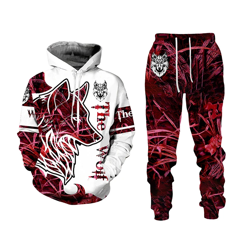 Oversized Men's Tracksuit 3d Wolf Printed Hoodies And Pants 2pc Sets Women Men's Clothing Gothic Tops  HOLIDAY Casual HIP HOP men s 3d printed oversize punk skull t shirt tracksuit shorts sets sportswear gothic graphic flag summer men s clothing suit