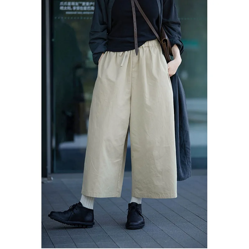 

Женские хлопковые укороченные брюки, прямые штанины, однотонные, эластичный пояс, осень, новинка, K3332